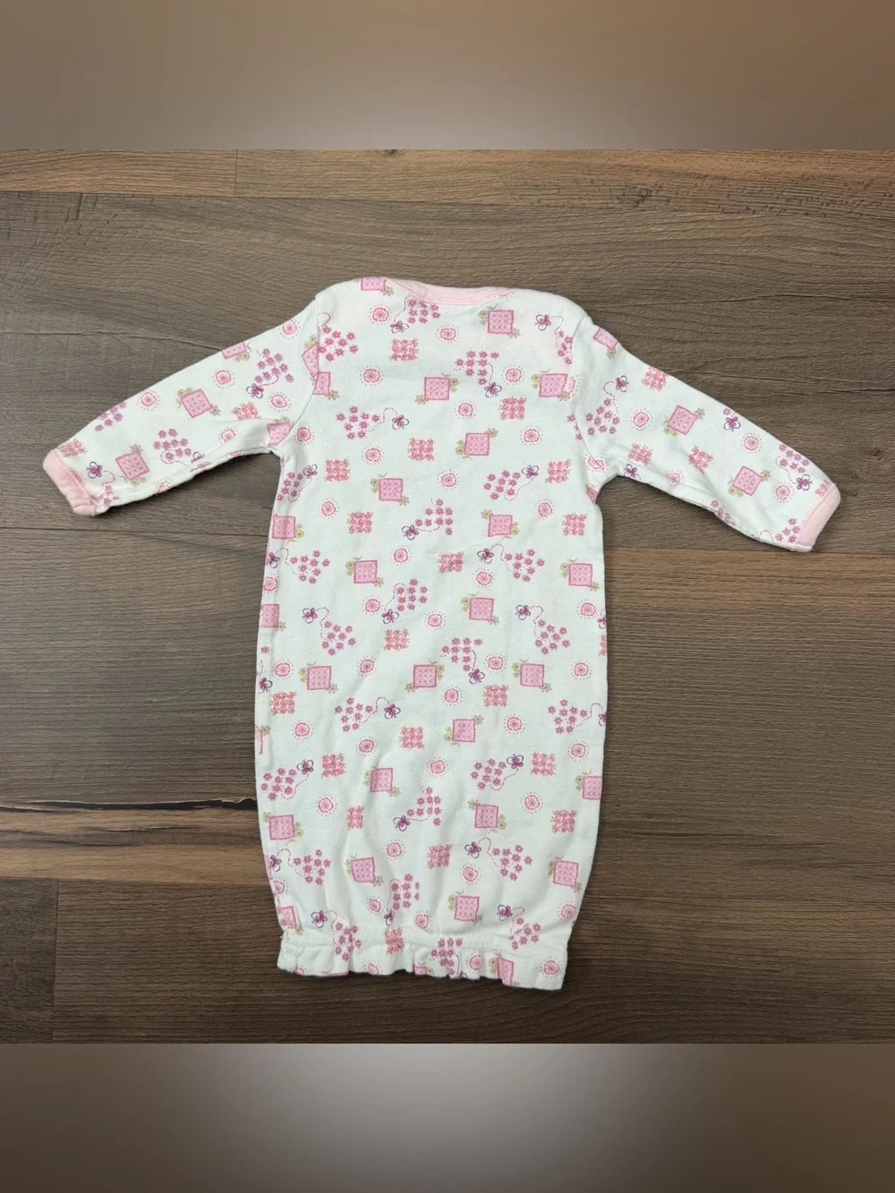 Y2K Pink & Purple Dainty Floral and Butterfly AOP Newborn Cotton Gown Size 0-3m